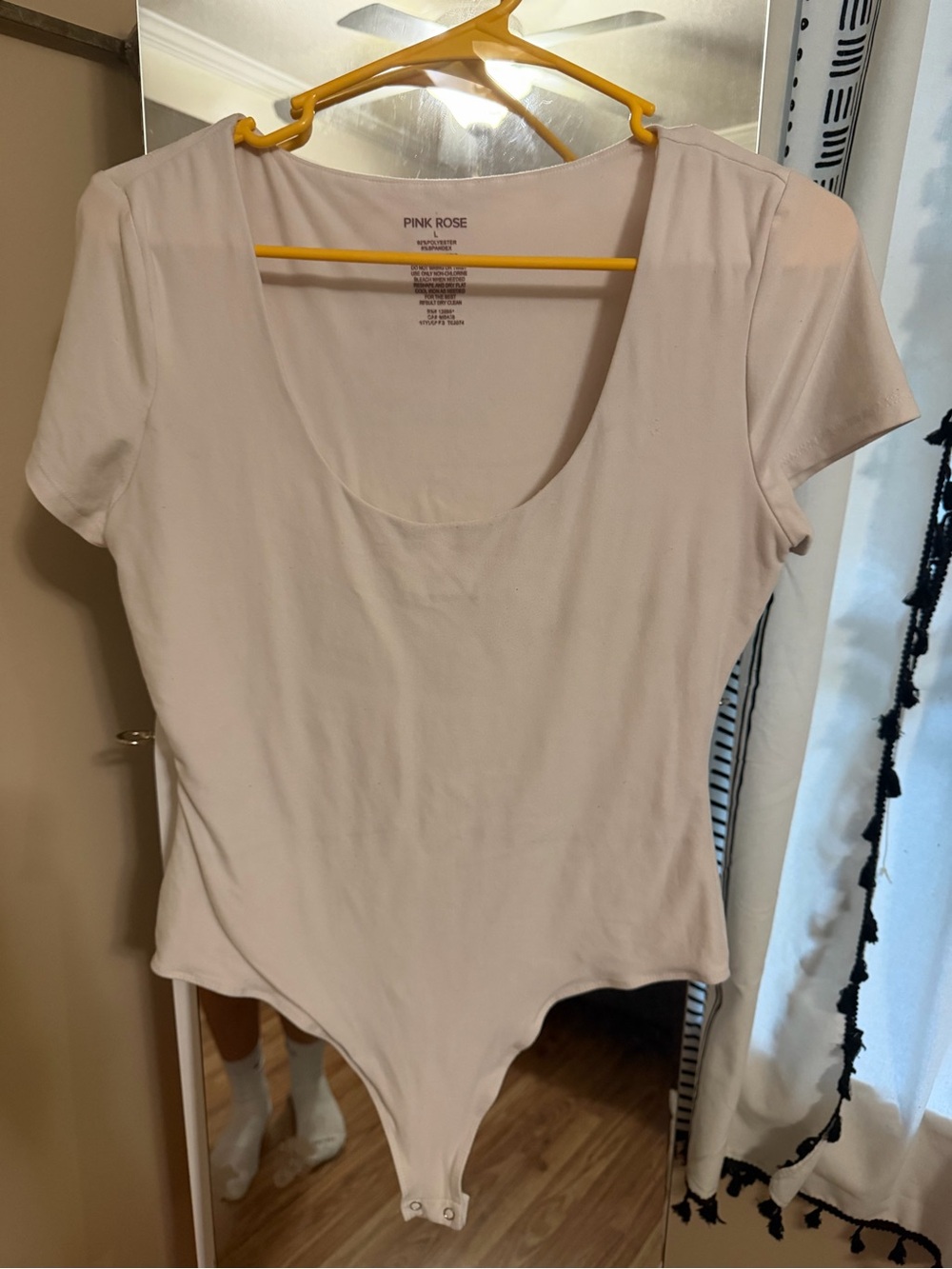 Pink Rose Women's Cream Scoop Neck Bodysuit